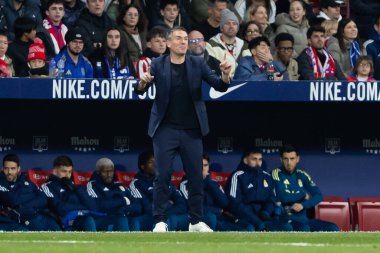 Madrid, İspanya - 29 Kasım 2025: Atletico Madrid ile Real Oviedo arasındaki lig maçı Madrid 'de oynandı. Maç sırasında Oviedo oyuncuları. EA Spor Ligi 2025.