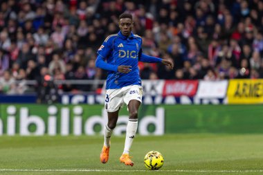 Madrid, İspanya - 29 Kasım 2025: Atletico Madrid ile Real Oviedo arasındaki lig maçı Madrid 'de oynandı. Maç sırasında Oviedo oyuncuları. EA Spor Ligi 2025.