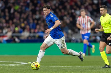 Madrid, İspanya - 29 Kasım 2025: Atletico Madrid ile Real Oviedo arasındaki lig maçı Madrid 'de oynandı. Maç sırasında Oviedo oyuncuları. EA Spor Ligi 2025.