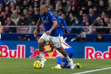 Madrid, İspanya - 29 Kasım 2025: Atletico Madrid ile Real Oviedo arasındaki lig maçı Madrid 'de oynandı. Maç sırasında Oviedo oyuncuları. EA Spor Ligi 2025.