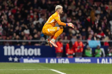 Madrid, İspanya - 29 Kasım 2025: Atletico Madrid ile Real Oviedo arasındaki lig maçı Madrid 'de oynandı. Maç sırasında Oviedo oyuncuları. EA Spor Ligi 2025.