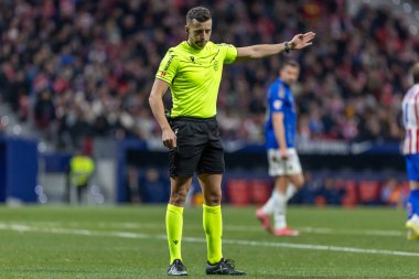 Madrid, İspanya - 29 Kasım 2025: Atletico Madrid ile Real Oviedo arasındaki lig maçı Madrid 'de oynandı. Maç sırasında Oviedo oyuncuları. EA Spor Ligi 2025.