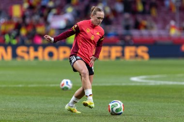 Madrid, İspanya - 2 Aralık 2025: Christian Wuck ve Elisa Senss Madrid 'de düzenlenen Kadın Milletler Ligi finali öncesinde basın toplantısı ve eğitim oturumunda.