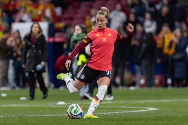 Madrid, İspanya - 2 Aralık 2025: Christian Wuck ve Elisa Senss Madrid 'de düzenlenen Kadın Milletler Ligi finali öncesinde basın toplantısı ve eğitim oturumunda.