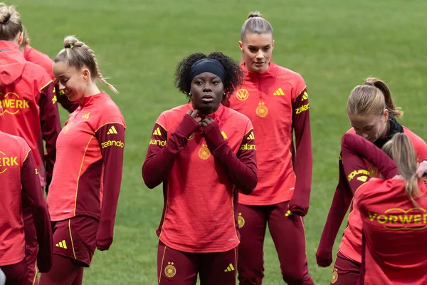 Madrid, İspanya - 2 Aralık 2025: Christian Wuck ve Elisa Senss Madrid 'de düzenlenen Kadın Milletler Ligi finali öncesinde basın toplantısı ve eğitim oturumunda.