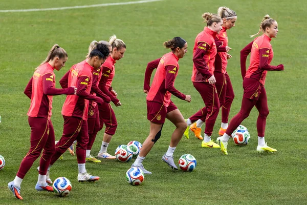 Madrid, İspanya - 2 Aralık 2025: Christian Wuck ve Elisa Senss Madrid 'de düzenlenen Kadın Milletler Ligi finali öncesinde basın toplantısı ve eğitim oturumunda.