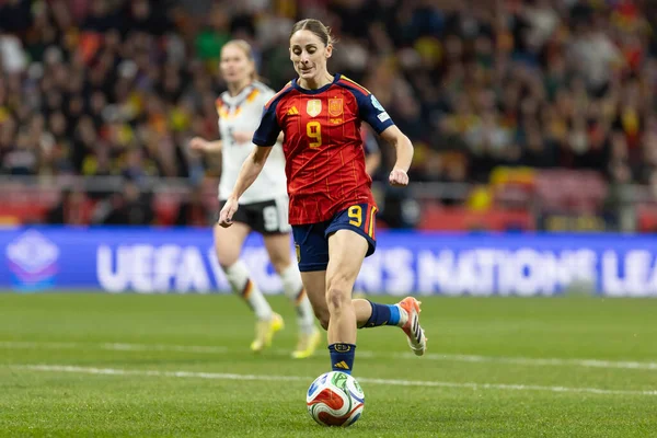 Madrid, İspanya - 2 Aralık 2025: İspanya ile Almanya arasındaki Kadınlar Milletler Ligi Finali, Madrid 'de oynandı. Maç boyunca İspanyol milli takımının oyuncuları.