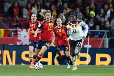 Madrid, İspanya - 2 Aralık 2025: İspanya ile Almanya arasındaki Kadınlar Milletler Ligi Finali, Madrid 'de oynandı. Maç boyunca İspanyol milli takımının oyuncuları.