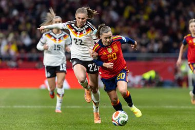 Madrid, İspanya - 2 Aralık 2025: İspanya ile Almanya arasındaki Kadınlar Milletler Ligi Finali, Madrid 'de oynandı. Maç boyunca Alman milli takımının oyuncuları.