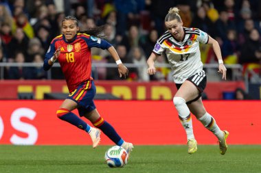 Madrid, İspanya - 2 Aralık 2025: İspanya ile Almanya arasındaki Kadınlar Milletler Ligi Finali, Madrid 'de oynandı. Maç boyunca İspanyol milli takımının oyuncuları.