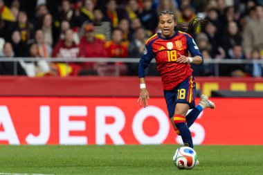 Madrid, İspanya - 2 Aralık 2025: İspanya ile Almanya arasındaki Kadınlar Milletler Ligi Finali, Madrid 'de oynandı. Maç boyunca İspanyol milli takımının oyuncuları.