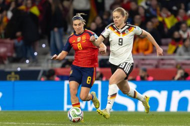 Madrid, İspanya - 2 Aralık 2025: İspanya ile Almanya arasındaki Kadınlar Milletler Ligi Finali, Madrid 'de oynandı. Maç boyunca Alman milli takımının oyuncuları.