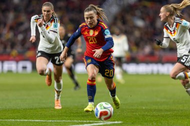 Madrid, İspanya - 2 Aralık 2025: İspanya ile Almanya arasındaki Kadınlar Milletler Ligi Finali, Madrid 'de oynandı. Maç boyunca İspanyol milli takımının oyuncuları.