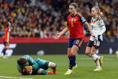 Madrid, İspanya - 2 Aralık 2025: İspanya ile Almanya arasındaki Kadınlar Milletler Ligi Finali, Madrid 'de oynandı. Maç boyunca İspanyol milli takımının oyuncuları.