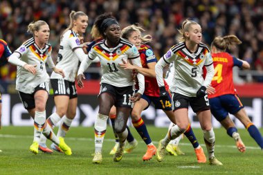 Madrid, İspanya - 2 Aralık 2025: İspanya ile Almanya arasındaki Kadınlar Milletler Ligi Finali, Madrid 'de oynandı. Maç boyunca Alman milli takımının oyuncuları.