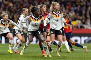 Madrid, İspanya - 2 Aralık 2025: İspanya ile Almanya arasındaki Kadınlar Milletler Ligi Finali, Madrid 'de oynandı. Maç boyunca Alman milli takımının oyuncuları.