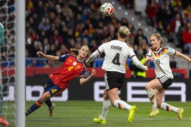 Madrid, İspanya - 2 Aralık 2025: İspanya ile Almanya arasındaki Kadınlar Milletler Ligi Finali, Madrid 'de oynandı. Maç boyunca İspanyol milli takımının oyuncuları.