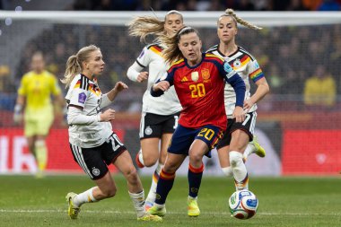 Madrid, İspanya - 2 Aralık 2025: İspanya ile Almanya arasındaki Kadınlar Milletler Ligi Finali, Madrid 'de oynandı. Maç boyunca İspanyol milli takımının oyuncuları.