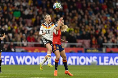 Madrid, İspanya - 2 Aralık 2025: İspanya ile Almanya arasındaki Kadınlar Milletler Ligi Finali, Madrid 'de oynandı. Maç boyunca Alman milli takımının oyuncuları.