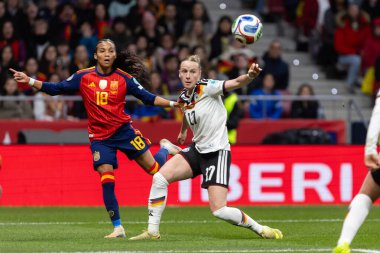 Madrid, İspanya - 2 Aralık 2025: İspanya ile Almanya arasındaki Kadınlar Milletler Ligi Finali, Madrid 'de oynandı. Maç boyunca Alman milli takımının oyuncuları.