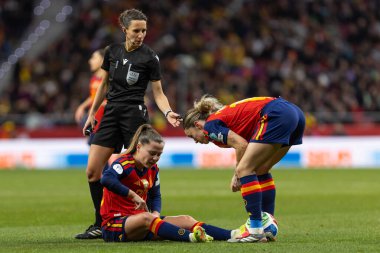 Madrid, İspanya - 2 Aralık 2025: İspanya ile Almanya arasındaki Kadınlar Milletler Ligi Finali, Madrid 'de oynandı. Maç boyunca İspanyol milli takımının oyuncuları.