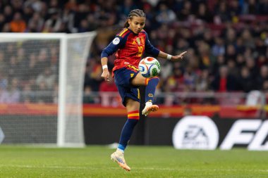 Madrid, İspanya - 2 Aralık 2025: İspanya ile Almanya arasındaki Kadınlar Milletler Ligi Finali, Madrid 'de oynandı. Maç boyunca İspanyol milli takımının oyuncuları.