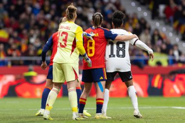 Madrid, İspanya - 2 Aralık 2025: İspanya ile Almanya arasındaki Kadınlar Milletler Ligi Finali, Madrid 'de oynandı. Maç boyunca İspanyol milli takımının oyuncuları.