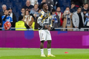 Madrid, İspanya - 7 Aralık 2025: Real Madrid ile Celta Vigo arasındaki La Liga maçı Madrid 'deki Santiago Bernabu Stadyumu' nda oynandı. Topu Madrid 'de oynayan gerçek oyuncular. Profesyonel lig. EA Spor