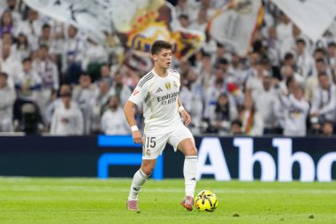 Madrid, Spain - December 7, 2025: La Liga match between Real Madrid and Celta Vigo played at the Santiago Bernabu Stadium in Madrid. Real Madrid players with the ball. Professional league. EA SPORTS