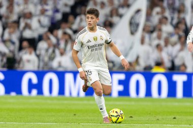 Madrid, Spain - December 7, 2025: La Liga match between Real Madrid and Celta Vigo played at the Santiago Bernabu Stadium in Madrid. Real Madrid players with the ball. Professional league. EA SPORTS