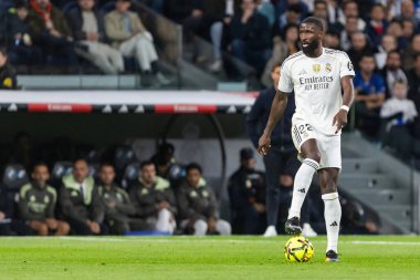 Madrid, Spain - December 7, 2025: La Liga match between Real Madrid and Celta Vigo played at the Santiago Bernabu Stadium in Madrid. Real Madrid players with the ball. Professional league. EA SPORTS