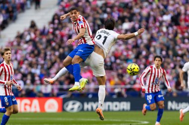 Madrid, İspanya - 13 Aralık 2025: Madrid 'de Atletico Madrid ile Valencia CF arasında oynanan lig maçı. Maç sırasında Atletico Madrid oyuncuları. EA Spor Ligi.