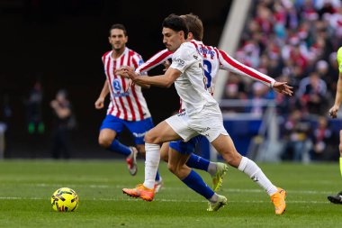 Madrid, İspanya - 13 Aralık 2025: Madrid 'de Atletico Madrid ile Valencia CF arasında oynanan lig maçı. Valencia FC oyuncuları maç sırasında. EA Spor Ligi.
