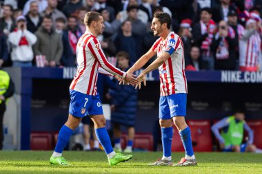 Madrid, Spain - December 13, 2025: League match between Atletico Madrid and Valencia CF played in Madrid. Atletico Madrid players during the match. EA Sports League.