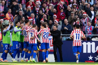 Madrid, Spain - December 13, 2025: League match between Atletico Madrid and Valencia CF played in Madrid. Atletico Madrid players during the match. EA Sports League.