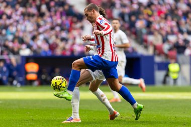 Madrid, İspanya - 13 Aralık 2025: Madrid 'de Atletico Madrid ile Valencia CF arasında oynanan lig maçı. Maç sırasında Atletico Madrid oyuncuları. EA Spor Ligi.