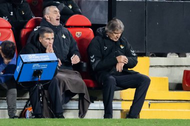 Madrid, İspanya - 15 Aralık 2025: Rayo Vallecano ile Real Betis Balompie arasındaki lig maçı Vallecas 'ta oynandı. Maç sırasında Betis oyuncuları. EA Spor Ligi 2025.