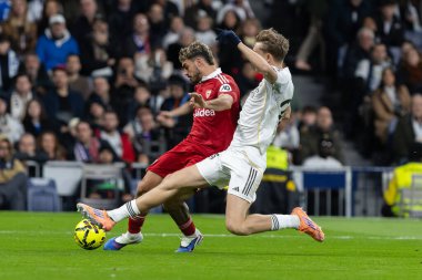 Madrid, İspanya - 20 Aralık 2025: Real Madrid ile Sevilla FC arasındaki lig maçı Madrid 'de oynandı. Maç sırasında Sevilla FC oyuncuları. EA Spor Ligi 2025.