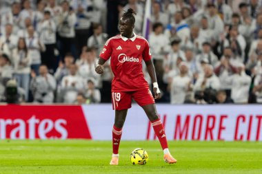 Madrid, İspanya - 20 Aralık 2025: Real Madrid ile Sevilla FC arasındaki lig maçı Madrid 'de oynandı. Maç sırasında Sevilla FC oyuncuları. EA Spor Ligi 2025.