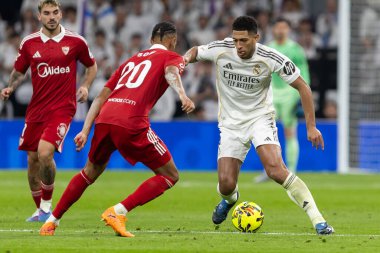 Madrid, İspanya - 20 Aralık 2025: Real Madrid ile Sevilla FC arasındaki lig maçı Madrid 'de oynandı. Maç sırasında Real Madrid oyuncuları. EA Spor Ligi 2025.