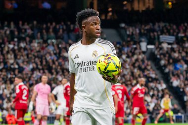 Madrid, İspanya - 20 Aralık 2025: Real Madrid ile Sevilla FC arasındaki lig maçı Madrid 'de oynandı. Maç sırasında Real Madrid oyuncuları. EA Spor Ligi 2025.