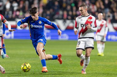 Madrid, İspanya - 2 Ocak 2026: Rayo Vallecano ile Getafe FC arasındaki lig maçı Vallecas 'ta oynandı. Madrid Derbisi. Futbolcular. EA Spor Ligi.
