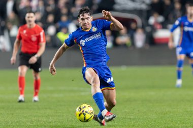 Madrid, İspanya - 2 Ocak 2026: Rayo Vallecano ile Getafe FC arasındaki lig maçı Vallecas 'ta oynandı. Madrid Derbisi. Futbolcular. EA Spor Ligi.