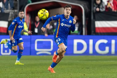 Madrid, İspanya - 2 Ocak 2026: Rayo Vallecano ile Getafe FC arasındaki lig maçı Vallecas 'ta oynandı. Madrid Derbisi. Futbolcular. EA Spor Ligi.