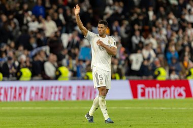 Madrid, İspanya - 4 Ocak 2026: Real Madrid ile Real Betis arasındaki La Liga maçı Santiago Bernabu 'da oynandı. Topu Madrid 'de oynayan gerçek oyuncular. EA Sports La Liga 2026.