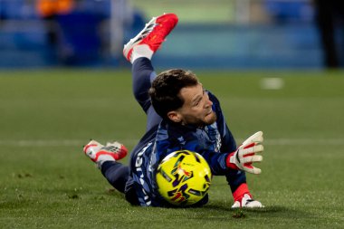 Madrid, İspanya - 9 Ocak 2026: Getafe CF ile Real Sociedad arasındaki lig maçı Madrid 'de oynandı. Maç sırasında gerçek Sociedad oyuncuları. EA Spor Ligi 2026. İspanyol futbolu.