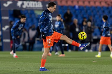 Madrid, İspanya - 9 Ocak 2026: Getafe CF ile Real Sociedad arasındaki lig maçı Madrid 'de oynandı. Maç sırasında gerçek Sociedad oyuncuları. EA Spor Ligi 2026. İspanyol futbolu.