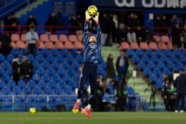 Madrid, İspanya - 9 Ocak 2026: Getafe CF ile Real Sociedad arasındaki lig maçı Madrid 'de oynandı. Maç sırasında gerçek Sociedad oyuncuları. EA Spor Ligi 2026. İspanyol futbolu.