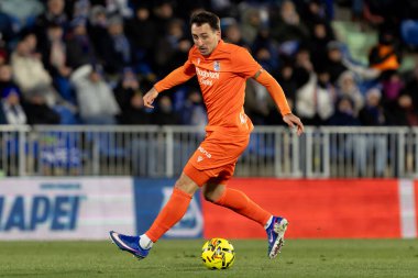 Madrid, İspanya - 9 Ocak 2026: Getafe CF ile Real Sociedad arasındaki lig maçı Madrid 'de oynandı. Maç sırasında gerçek Sociedad oyuncuları. EA Spor Ligi 2026. İspanyol futbolu.