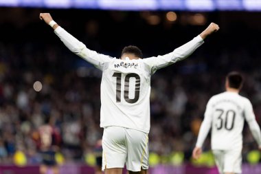 Madrid, İspanya - 17 Ocak 2026: Real Madrid ile Levante FC arasındaki lig maçı Santiago Bernabeu 'da oynandı. Maç sırasında Real Madrid oyuncuları.
